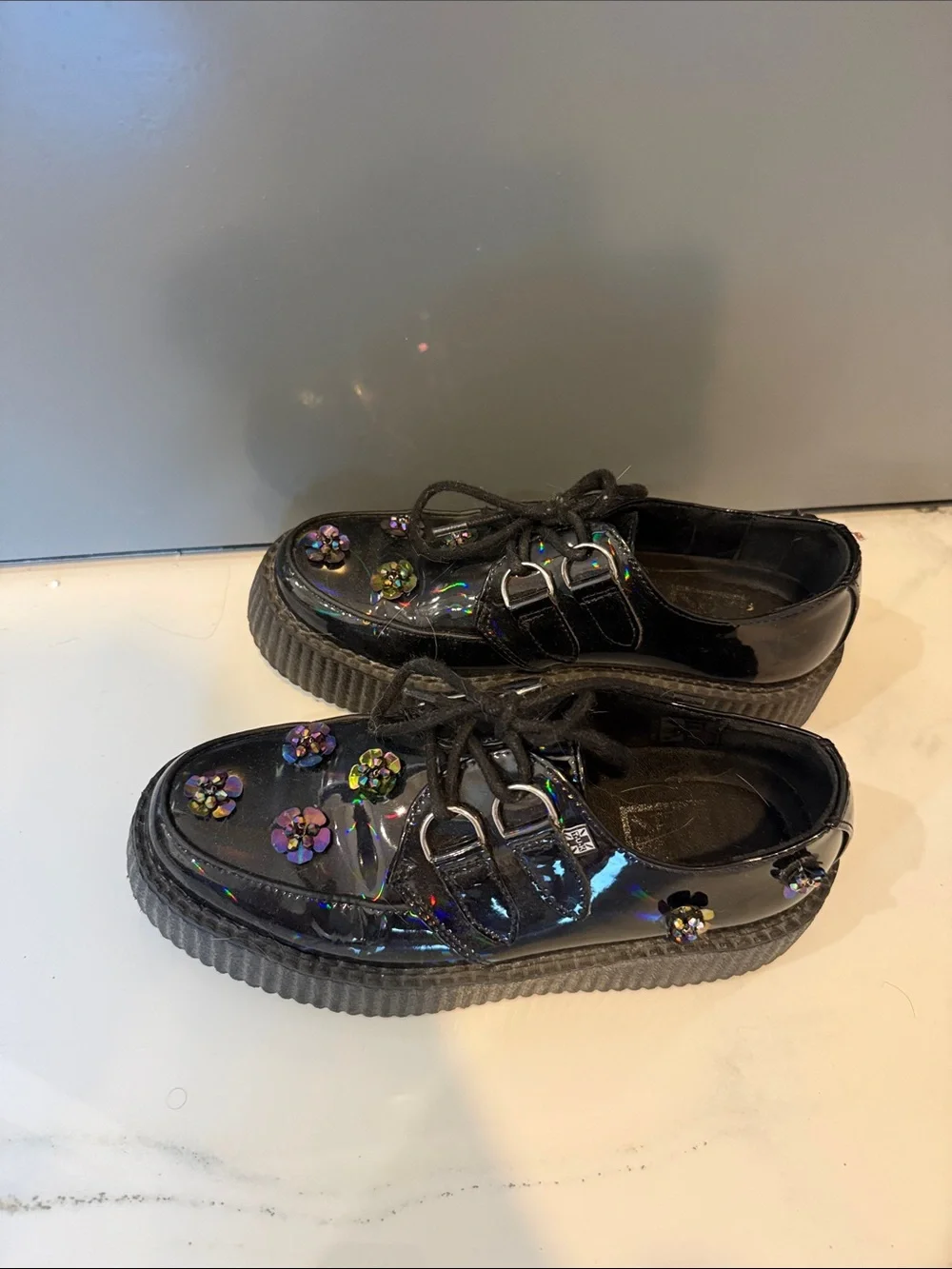 TUK platform creepers with black flower detailing